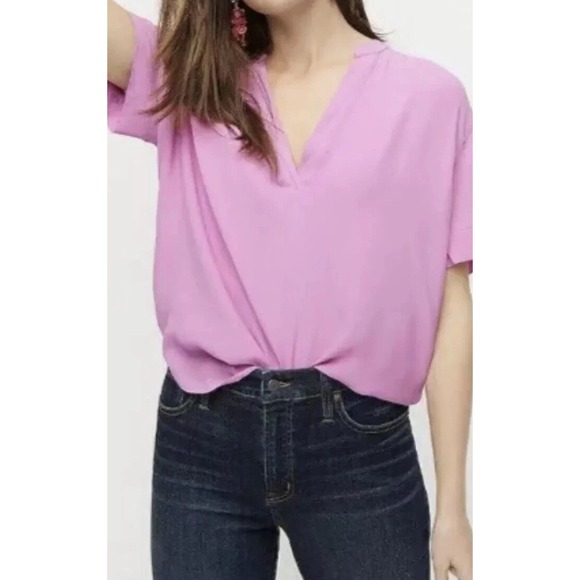 J. Crew Drapey-Band Popover Top Petunia Pink Size Medium Retail $69.50 - Picture 1 of 4